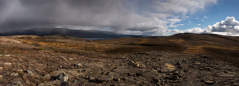 photography brown field under white clouds and blue sky thumbnail