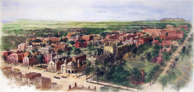 Richard Rummell's 1906 watercolor of the Yale campus in New Haven, Connecticut thumbnail