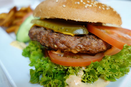 burger on white plate thumbnail
