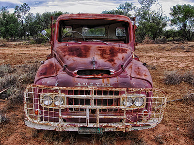 red Austin car surrounded by grass thumbnail