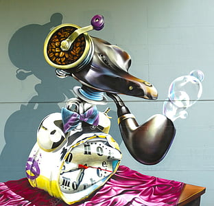 hand crank twin bell clock coffee grinder digital wallpaper thumbnail