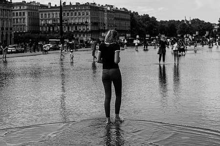 black-and-white, city, people, water thumbnail