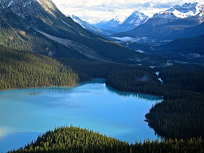 body of water in the middle of green mountains thumbnail