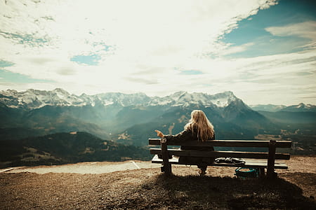snow, bench, landscape, mountains thumbnail