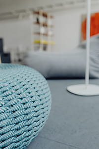 Blue knitted pouf thumbnail