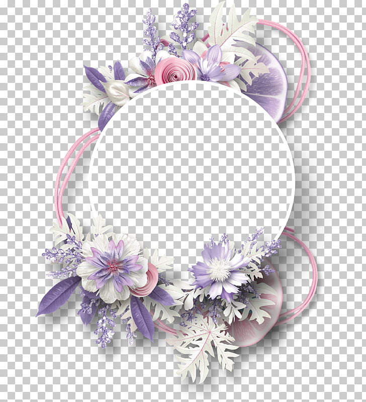 Frame Digital scrapbooking, Flowers decorative circular border lemon, purple and white flowers PNG clipart