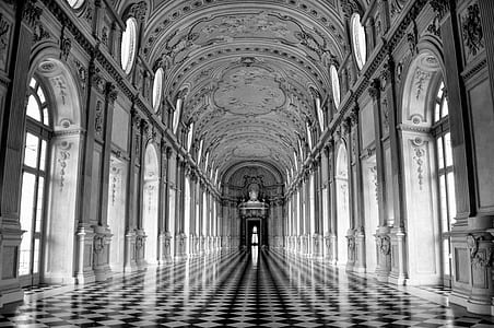 grayscale photo of building interior thumbnail