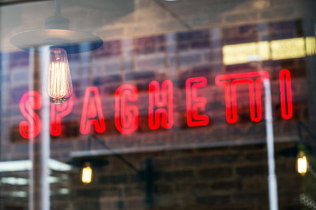 Spaghetti neon light signage turned on thumbnail