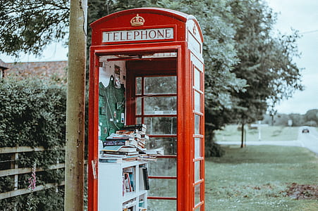 red telephone booth beside post thumbnail
