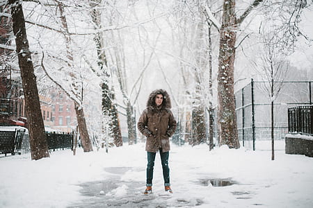 man wearing brown parka jacket thumbnail
