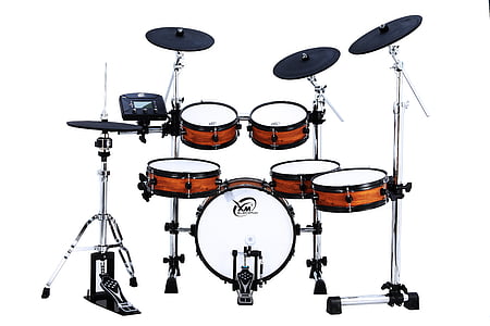 white, black, and brown drum set thumbnail