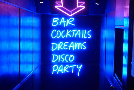 blue bar cocktails dreams disco party neon signage thumbnail