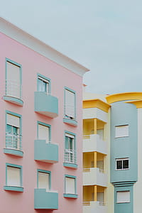 Pastel pink & light blue building, Lagos, Portugal thumbnail