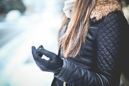Girl with Black Leather Jacket in Winter thumbnail