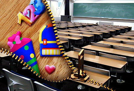 brown wooden school desk inside room thumbnail