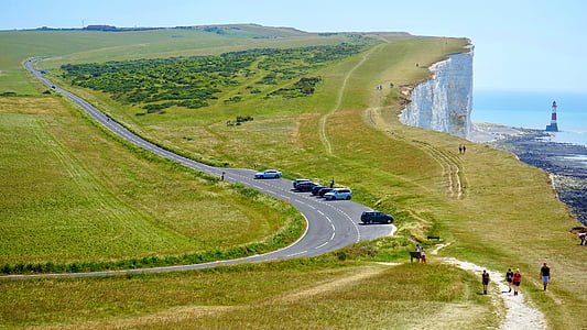 people walking on grass field near road thumbnail