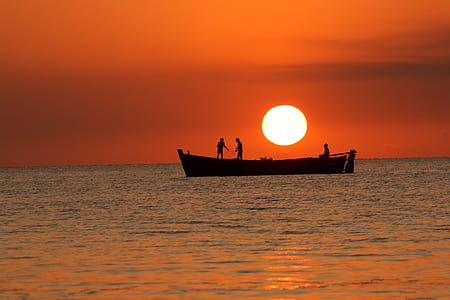 silhouette of persons riding row boat thumbnail