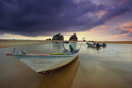 landscape, sand, water, clouds thumbnail