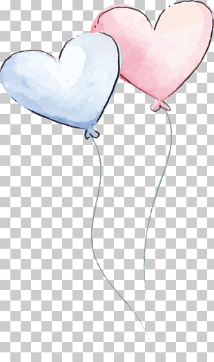Watercolor painting, Romantic watercolor love balloon, two white and pink heart balloons PNG clipart
