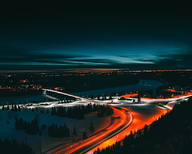 timelapse photography of road at night time thumbnail