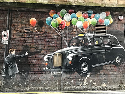 balloon over black car wall painting thumbnail