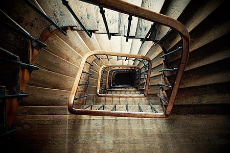 top view of brown spiral staircase thumbnail