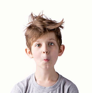 boy wearing gray crew-neck shirt with white background thumbnail