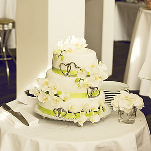 white and green fondant covered cake on table thumbnail