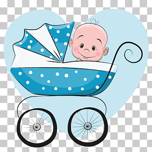 Cartoon Infant Illustration, Blue baby stroller sitting, baby riding stroller animated illustration PNG clipart