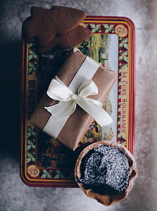 brown and white gift box in top view photography thumbnail