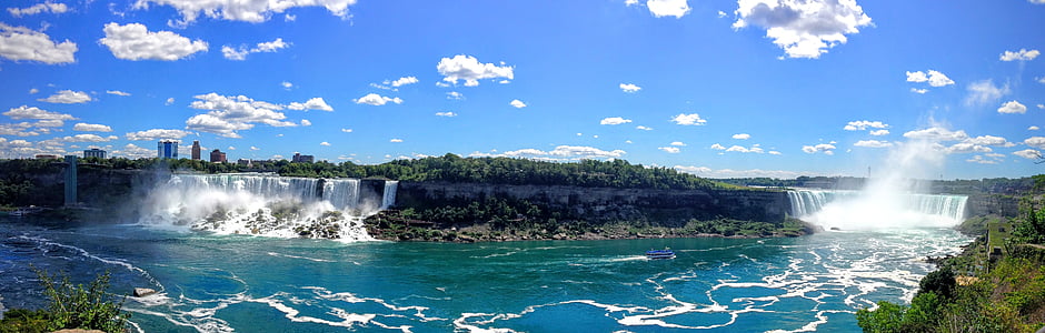 panoramic view photography of waterfalls under cloudy sky during daytime thumbnail