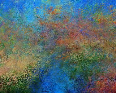 blue, red, and green abstract painting thumbnail