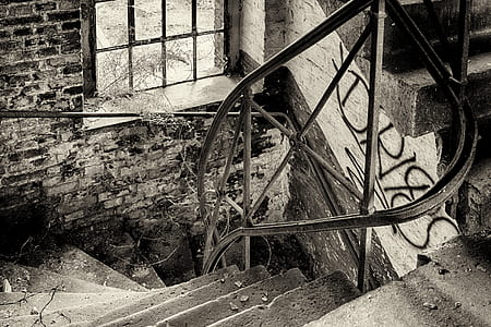 grayscale photo of spiral stair thumbnail