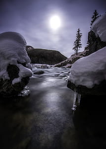 snow covered field under cloudy sky during daytime thumbnail