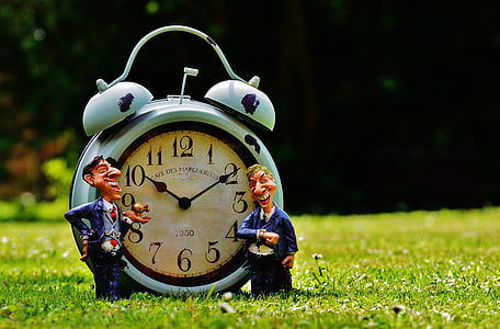 white double-bell alarm clock reading at 10:10 thumbnail