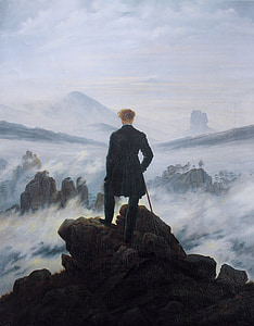 man standing on mountain covered with fog at daytime painting thumbnail