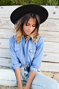 woman wearing blue denim button-up jacket thumbnail