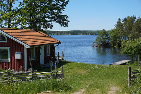 red wooden house beside body of water during daytime thumbnail