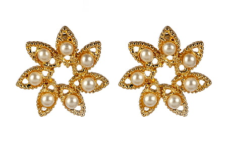 pair of gold-colored earrings with white pearls thumbnail