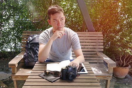 wood, bench, man, person thumbnail