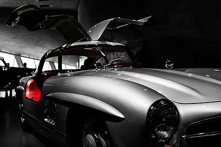grayscale photo of classic coupe thumbnail