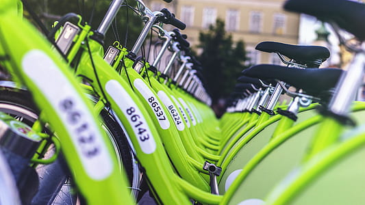 green bicycles on focus photo thumbnail