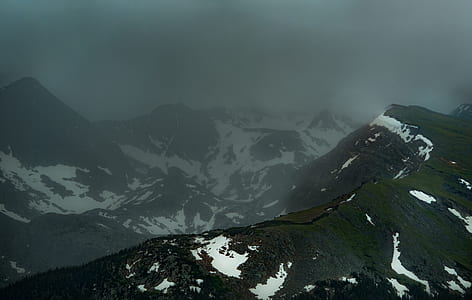 snow, mountain range, foggy, fog, mountain ridge, dark thumbnail