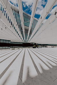 Modern white building, EDP Headquarters of architect Aires Mateus, Lisbon, Portugal thumbnail