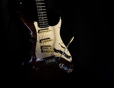 black and white stratocaster electric guitar thumbnail