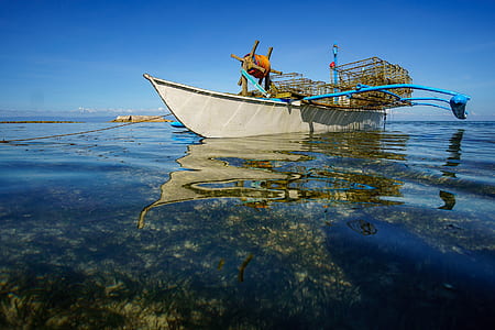 white and blue boat on body of water during daytime thumbnail