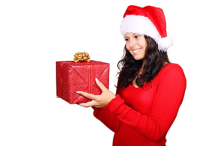 woman holding red gift box thumbnail