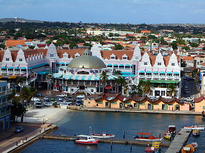 top view of boats beside wooden dock thumbnail