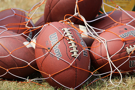 brown Wilson football ball lot inside net thumbnail