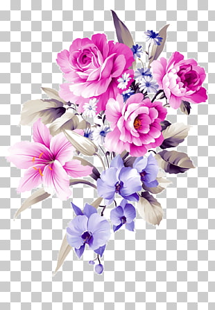 Floral design Flower bouquet Cut flowers Shamrock, Hand-painted bouquets, pink and purple floral illustration PNG clipart